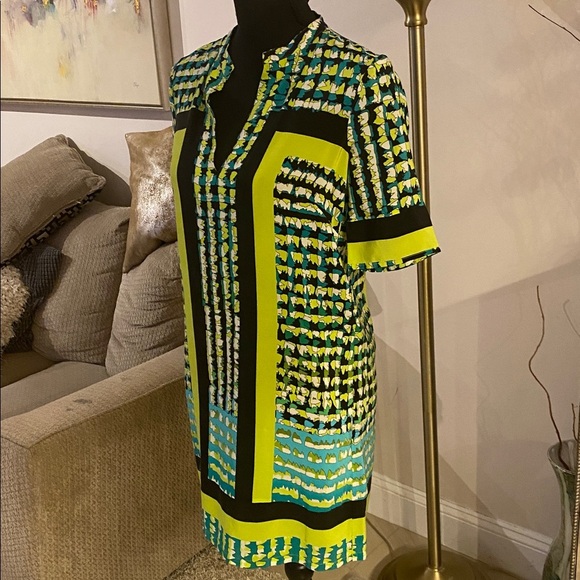 BCBG MAXAZRIA TIDE COMBO KANE SILK PRINT BLOCK DRESS SIEZ XS - Picture 8 of 9